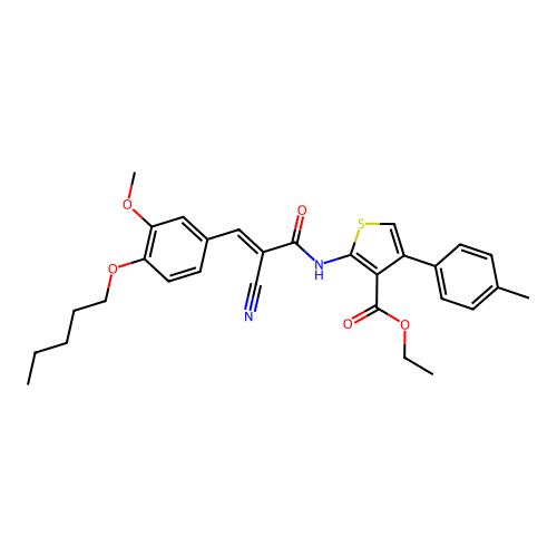 ethyl 2-[(2E)-2-cyano-3-(3-methoxy-4-pentyloxyphenyl)prop-2-enoylamino]-4-(4-m ethylphenyl)thiophene-3-carboxylate structure