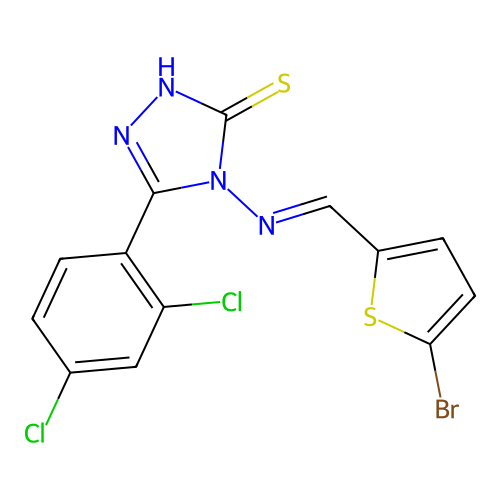 (E)-4-(((5-bromothiophen-2-yl)methylene)amino)-5-(2,4-dichlorophenyl)-4H-1,2,4-triazole-3-thiol structure
