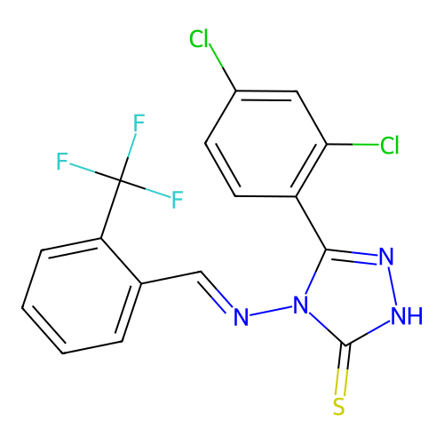 5-(2,4-dichlorophenyl)-4-{[2-(trifluoromethyl)benzylidene]amino}-4H-1,2,4-triazole-3-thiol structure