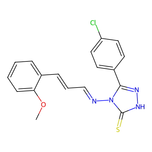 3-(4-chlorophenyl)-4-[(E)-[(E)-3-(2-methoxyphenyl)prop-2-enylidene]amino]-1H-1,2,4-triazole-5-thione structure