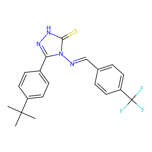 3-(4-tert-butylphenyl)-4-[(E)-[4-(trifluoromethyl)phenyl]methylideneamino]-1H-1,2,4-triazole-5-thione structure