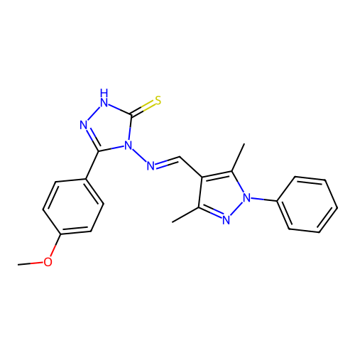 (E)-4-(((3,5-dimethyl-1-phenyl-1H-pyrazol-4-yl)methylene)amino)-5-(4-methoxyphenyl)-4H-1,2,4-triazole-3-thiol structure