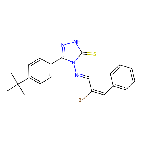 4-((E)-((E)-2-bromo-3-phenylallylidene)amino)-5-(4-(tert-butyl)phenyl)-4H-1,2,4-triazole-3-thiol structure