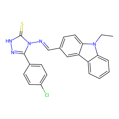 5-(4-chlorophenyl)-4-{[(E)-(9-ethyl-9H-carbazol-3-yl)methylidene]amino}-4H-1,2,4-triazole-3-thiol structure