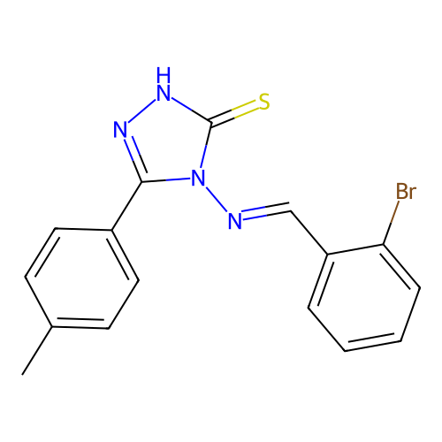 (E)-4-((2-bromobenzylidene)amino)-5-(p-tolyl)-4H-1,2,4-triazole-3-thiol structure
