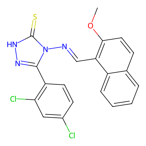 5-(2,4-dichlorophenyl)-4-{[(E)-(2-methoxynaphthalen-1-yl)methylidene]amino}-4H-1,2,4-triazole-3-thiol structure