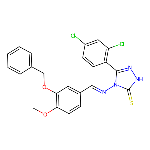 4-{[3-(benzyloxy)-4-methoxybenzylidene]amino}-5-(2,4-dichlorophenyl)-4H-1,2,4-triazole-3-thiol structure