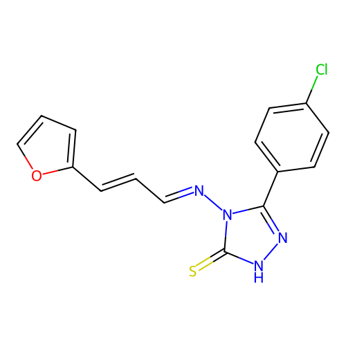 5-(4-chlorophenyl)-4-{[(1E,2E)-3-(furan-2-yl)prop-2-en-1-ylidene]amino}-4H-1,2,4-triazole-3-thiol structure