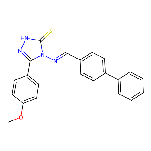 3-(4-methoxyphenyl)-4-[(E)-(4-phenylphenyl)methylideneamino]-1H-1,2,4-triazole-5-thione structure