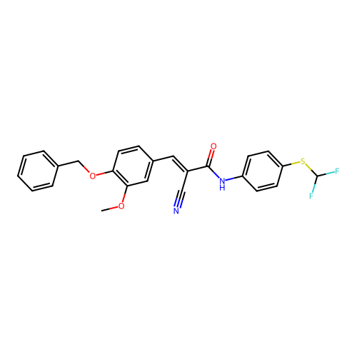 (E)-2-cyano-N-[4-(difluoromethylsulfanyl)phenyl]-3-(3-methoxy-4-phenylmethoxyphenyl)prop-2-enamide structure