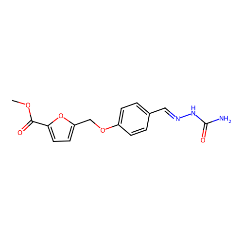(E)-methyl 5-((4-((2-carbamoylhydrazono)methyl)phenoxy)methyl)furan-2-carboxylate structure