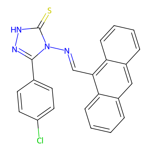4-{[(E)-9-anthrylmethylidene]amino}-5-(4-chlorophenyl)-4H-1,2,4-triazole-3-thiol structure