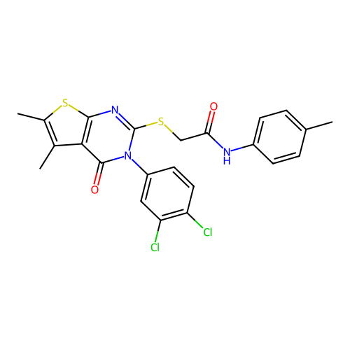 2-((3-(3,4-dichlorophenyl)-5,6-dimethyl-4-oxo-3,4-dihydrothieno[2,3-d]pyrimidin-2-yl)thio)-N-(p-tolyl)acetamide structure