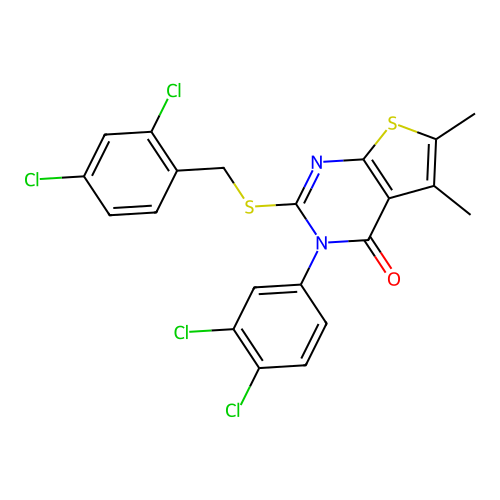 2-((2,4-dichlorobenzyl)thio)-3-(3,4-dichlorophenyl)-5,6-dimethylthieno[2,3-d]pyrimidin-4(3H)-one structure