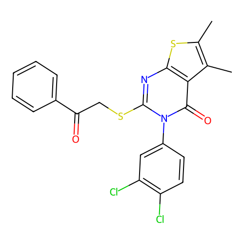 3-(3,4-dichlorophenyl)-5,6-dimethyl-2-phenacylsulfanylthieno[2,3-d]pyrimidin-4-one structure