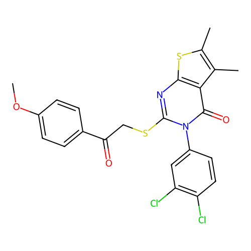 3-(3,4-dichlorophenyl)-2-((2-(4-methoxyphenyl)-2-oxoethyl)thio)-5,6-dimethylthieno[2,3-d]pyrimidin-4(3H)-one structure