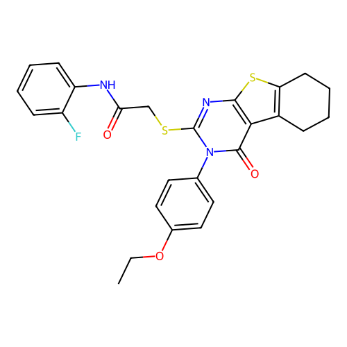 2-{[3-(4-ethoxyphenyl)-4-oxo-3,4,5,6,7,8-hexahydro[1]benzothieno[2,3-d]pyrimidin-2-yl]sulfanyl}-N-(2-fluorophenyl)acetamide structure