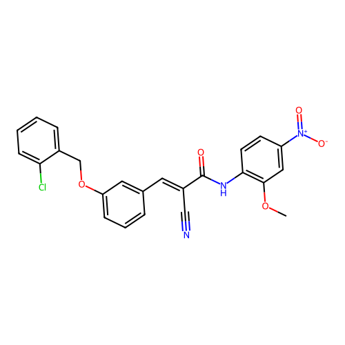 (E)-3-[3-[(2-chlorophenyl)methoxy]phenyl]-2-cyano-N-(2-methoxy-4-nitrophenyl)prop-2-enamide structure