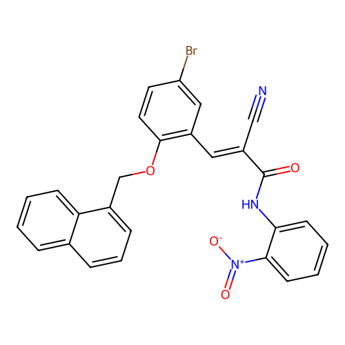 (E)-3-[5-bromo-2-(naphthalen-1-ylmethoxy)phenyl]-2-cyano-N-(2-nitrophenyl)prop-2-enamide structure