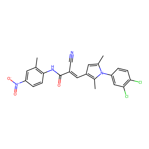 (E)-2-cyano-3-[1-(3,4-dichlorophenyl)-2,5-dimethylpyrrol-3-yl]-N-(2-methyl-4-nitrophenyl)prop-2-enamide structure