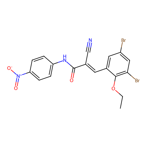 (E)-2-cyano-3-(3,5-dibromo-2-ethoxyphenyl)-N-(4-nitrophenyl)prop-2-enamide structure