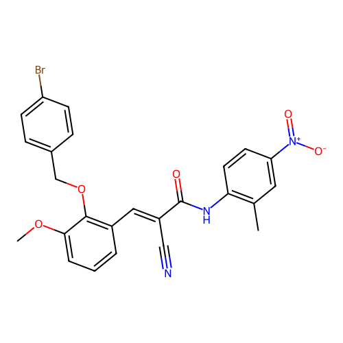 (E)-3-[2-[(4-bromophenyl)methoxy]-3-methoxyphenyl]-2-cyano-N-(2-methyl-4-nitrophenyl)prop-2-enamide structure