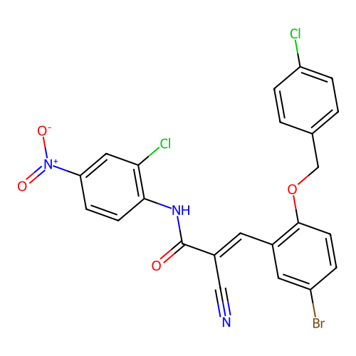 (E)-3-[5-bromo-2-[(4-chlorophenyl)methoxy]phenyl]-N-(2-chloro-4-nitrophenyl)-2-cyanoprop-2-enamide structure