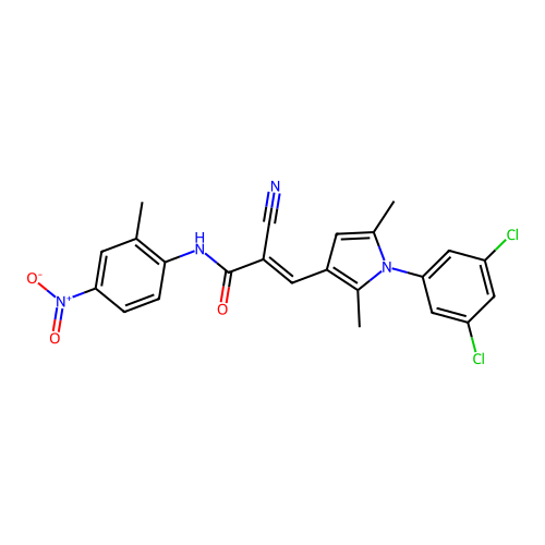 (E)-2-cyano-3-[1-(3,5-dichlorophenyl)-2,5-dimethylpyrrol-3-yl]-N-(2-methyl-4-nitrophenyl)prop-2-enamide structure
