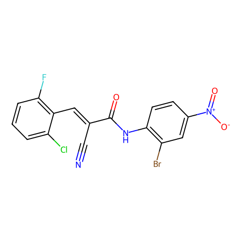 (E)-N-(2-bromo-4-nitrophenyl)-3-(2-chloro-6-fluorophenyl)-2-cyanoprop-2-enamide structure