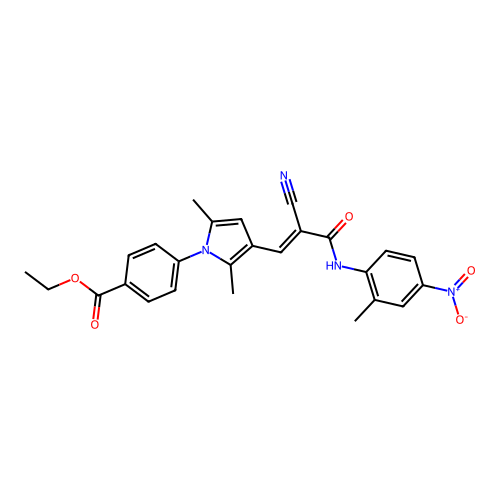 ethyl 4-[3-[(E)-2-cyano-3-(2-methyl-4-nitroanilino)-3-oxoprop-1-enyl]-2,5-dimethylpyrrol-1-yl]benzoate structure