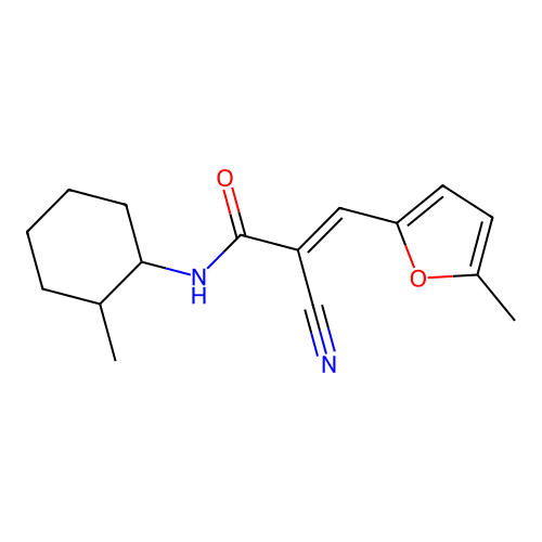 (2E)-2-cyano-N-(2-methylcyclohexyl)-3-(5-methylfuran-2-yl)prop-2-enamide structure