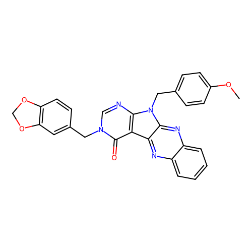3-(1,3-benzodioxol-5-ylmethyl)-11-(4-methoxybenzyl)-3,11-dihydro-4H-pyrimido[5',4':4,5]pyrrolo[2,3-b]quinoxalin-4-one structure