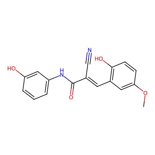 (2E)-2-cyano-3-(2-hydroxy-5-methoxyphenyl)-N-(3-hydroxyphenyl)prop-2-enamide structure