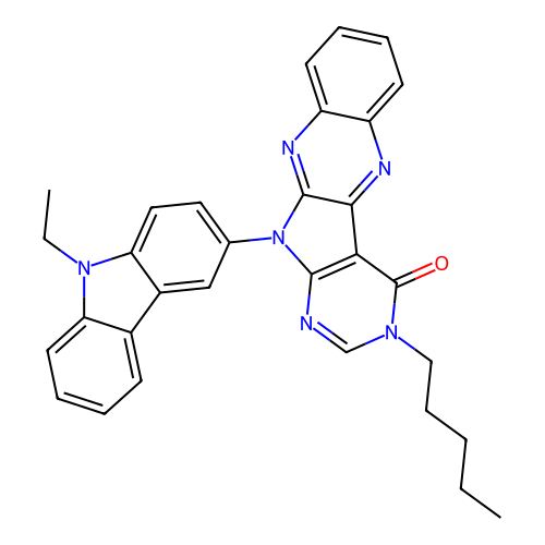 11-(9-ethyl-9H-carbazol-3-yl)-3-pentyl-3H-pyrimido[5',4':4,5]pyrrolo[2,3-b]quinoxalin-4(11H)-one structure