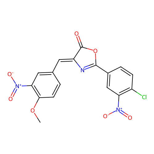 (Z)-2-(4-chloro-3-nitrophenyl)-4-(4-methoxy-3-nitrobenzylidene)oxazol-5(4H)-one structure