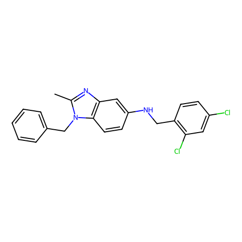 1-benzyl-N-(2,4-dichlorobenzyl)-2-methyl-1H-benzimidazol-5-amine structure