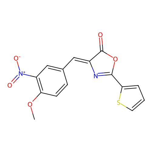 (Z)-4-(4-methoxy-3-nitrobenzylidene)-2-(thiophen-2-yl)oxazol-5(4H)-one structure