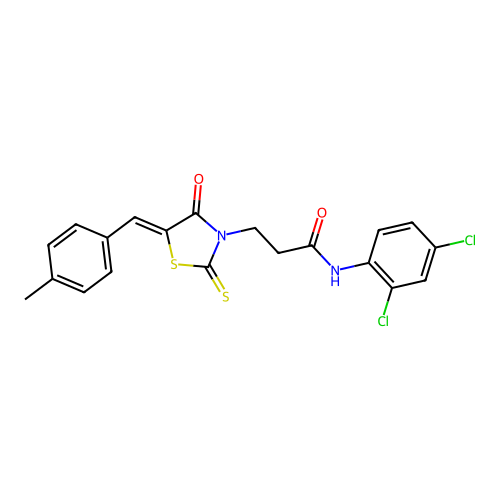 (Z)-N-(2,4-dichlorophenyl)-3-(5-(4-methylbenzylidene)-4-oxo-2-thioxothiazolidin-3-yl)propanamide structure