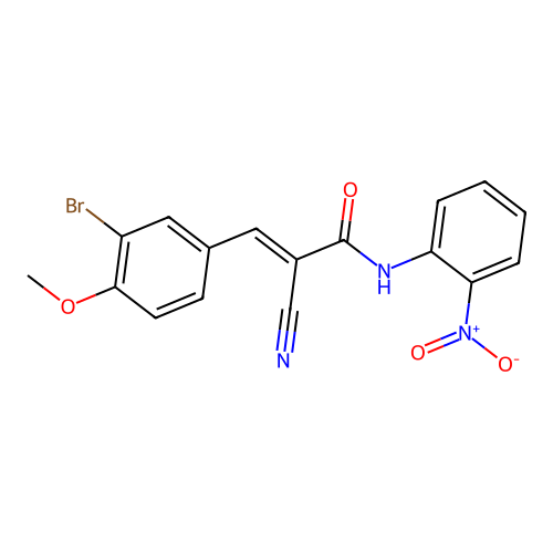 3-(3-bromo-4-methoxyphenyl)-2-cyano-N-(2-nitrophenyl)prop-2-enamide structure