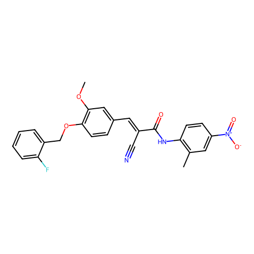 (E)-2-cyano-3-[4-[(2-fluorophenyl)methoxy]-3-methoxyphenyl]-N-(2-methyl-4-nitrophenyl)prop-2-enamide structure