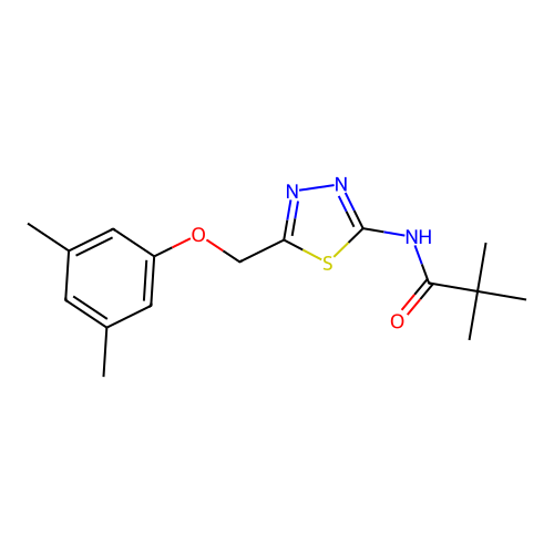 N-(5-((3,5-dimethylphenoxy)methyl)-1,3,4-thiadiazol-2-yl)pivalamide structure