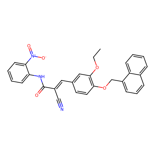 (E)-2-cyano-3-[3-ethoxy-4-(naphthalen-1-ylmethoxy)phenyl]-N-(2-nitrophenyl)prop-2-enamide structure