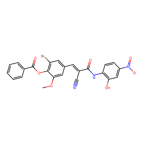 [2-bromo-4-[(E)-2-cyano-3-(2-hydroxy-4-nitroanilino)-3-oxoprop-1-enyl]-6-methoxyphenyl] benzoate structure