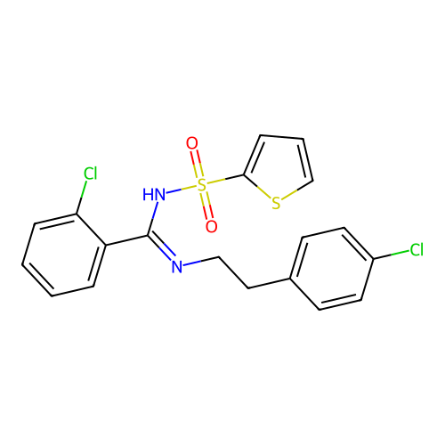 2-chloro-N-[2-(4-chlorophenyl)ethyl]-N'-(2-thienylsulfonyl)benzenecarboximidamide structure