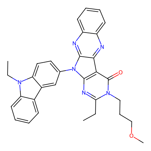 2-ethyl-11-(9-ethyl-9H-carbazol-3-yl)-3-(3-methoxypropyl)-3,11-dihydro-4H-pyrimido[5',4':4,5]pyrrolo[2,3-b]quinoxalin-4-one structure