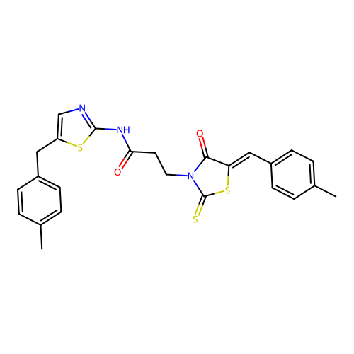 (Z)-N-(5-(4-methylbenzyl)thiazol-2-yl)-3-(5-(4-methylbenzylidene)-4-oxo-2-thioxothiazolidin-3-yl)propanamide structure