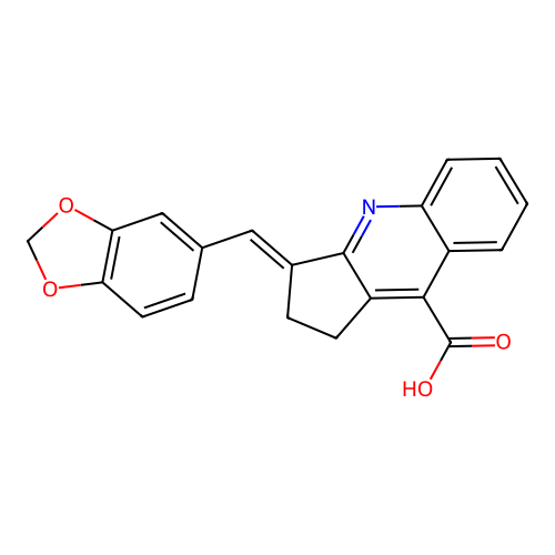 3-(2H-1,3-benzodioxol-5-ylmethylidene)-1H,2H,3H-cyclopenta[b]quinoline-9-carboxylic acid structure