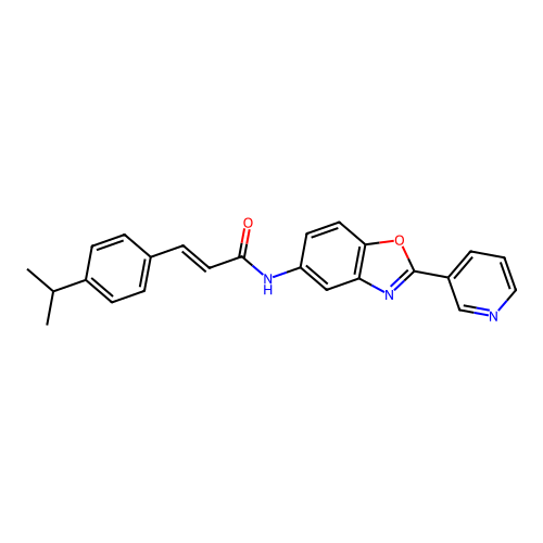 (2E)-3-[4-(propan-2-yl)phenyl]-N-[2-(pyridin-3-yl)-1,3-benzoxazol-5-yl]prop-2-enamide structure