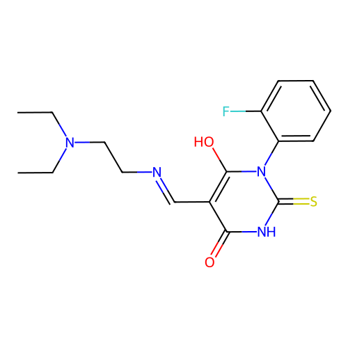 (5E)-5-({[2-(diethylamino)ethyl]amino}methylidene)-1-(2-fluorophenyl)-2-sulfanylpyrimidine-4,6(1H,5H)-dione structure