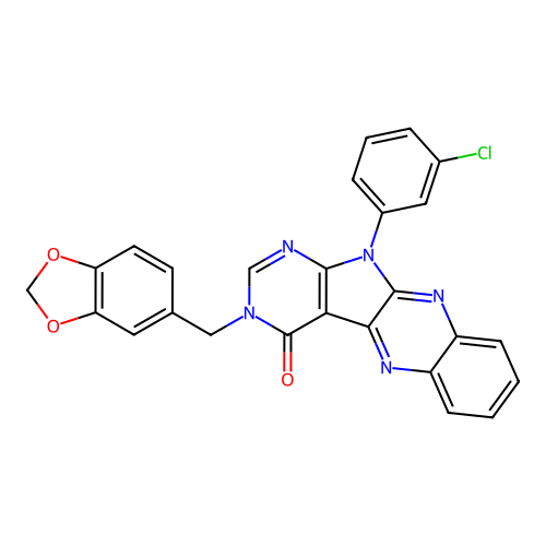 3-(1,3-benzodioxol-5-ylmethyl)-11-(3-chlorophenyl)-3,11-dihydro-4H-pyrimido[5',4':4,5]pyrrolo[2,3-b]quinoxalin-4-one structure